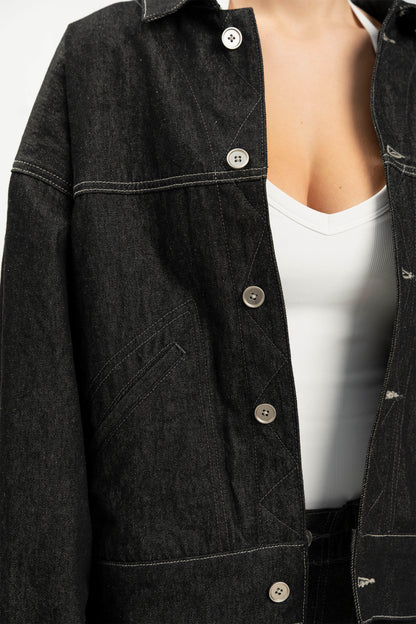 draped denim jacket